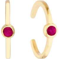 Olas d'Oro - 14K Yellow Gold Ruby Bezel Earring Cuffs - 0.10 Carat Total Ruby Weight