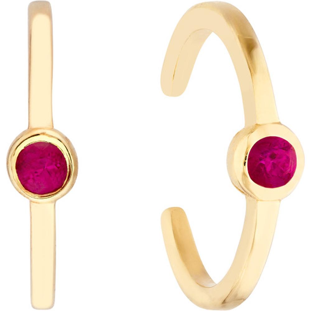 Olas d'Oro - 14K Yellow Gold Ruby Bezel Earring Cuffs - 0.10 Carat Total Ruby Weight
