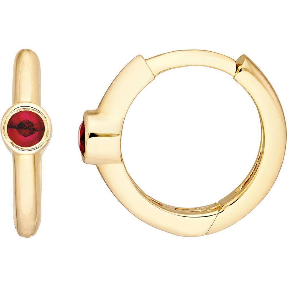 Olas d'Oro - 14K Yellow Gold Ruby Bezel Mini Hoops - 0.10 Carat Total Ruby Weight