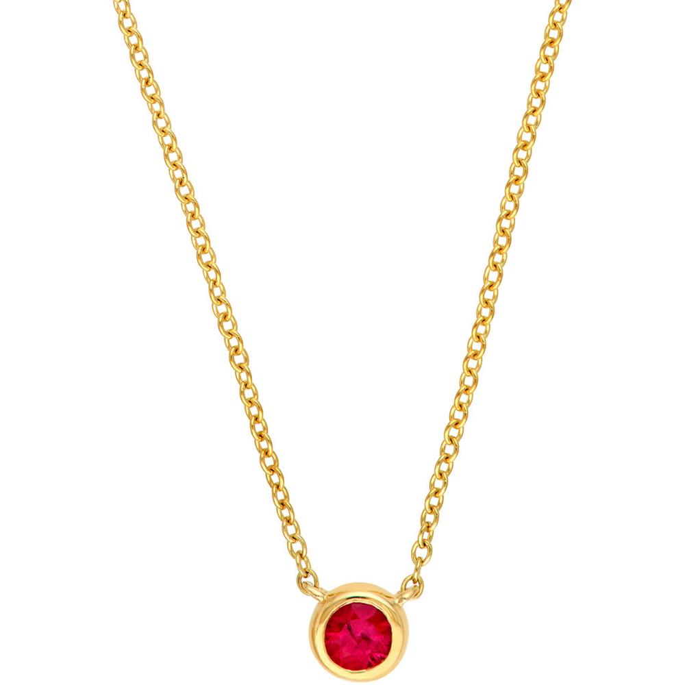 Olas d'Oro - 14K Yellow Gold Ruby Bezel Necklace with Adjustable Length - 0.15 Carat Ruby