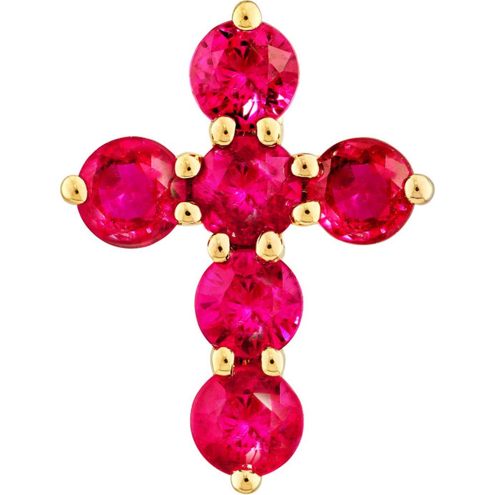 Olas d'Oro - 14K Yellow Gold Ruby Cross Pendant - 0.90 Carat Total Ruby Weight