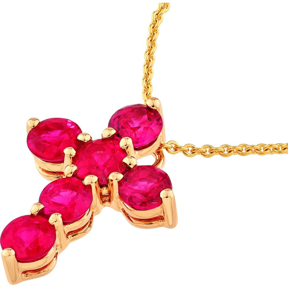 Olas d'Oro - 14K Yellow Gold Ruby Cross Pendant - 0.90 Carat Total Ruby Weight