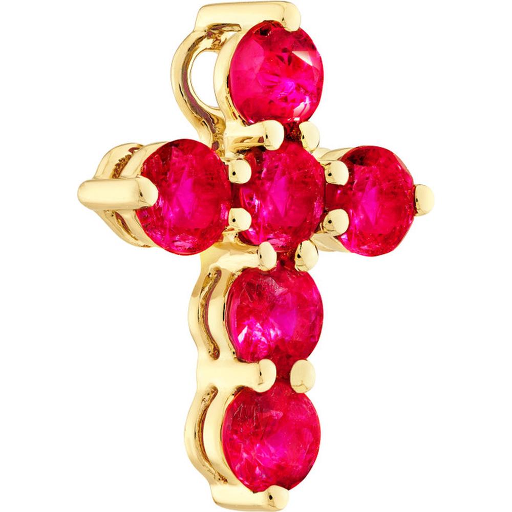 Olas d'Oro - 14K Yellow Gold Ruby Cross Pendant - 0.90 Carat Total Ruby Weight