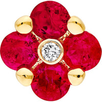 Olas d'Oro - 14K Yellow Gold Ruby Flower Stud Earrings with Diamond Accents - 0.64 Carat Total Ruby Weight