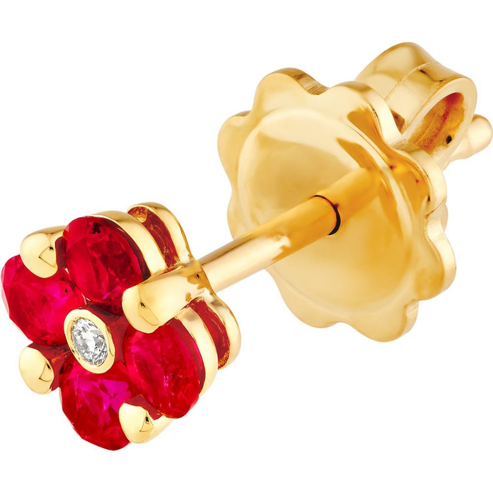 Olas d'Oro - 14K Yellow Gold Ruby Flower Stud Earrings with Diamond Accents - 0.64 Carat Total Ruby Weight