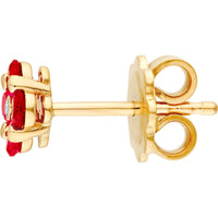 Olas d'Oro - 14K Yellow Gold Ruby Flower Stud Earrings with Diamond Accents - 0.64 Carat Total Ruby Weight