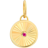 Olas d'Oro - 14K Yellow Gold Ruby Round Radiant Pendant - 0.01 Carat Ruby