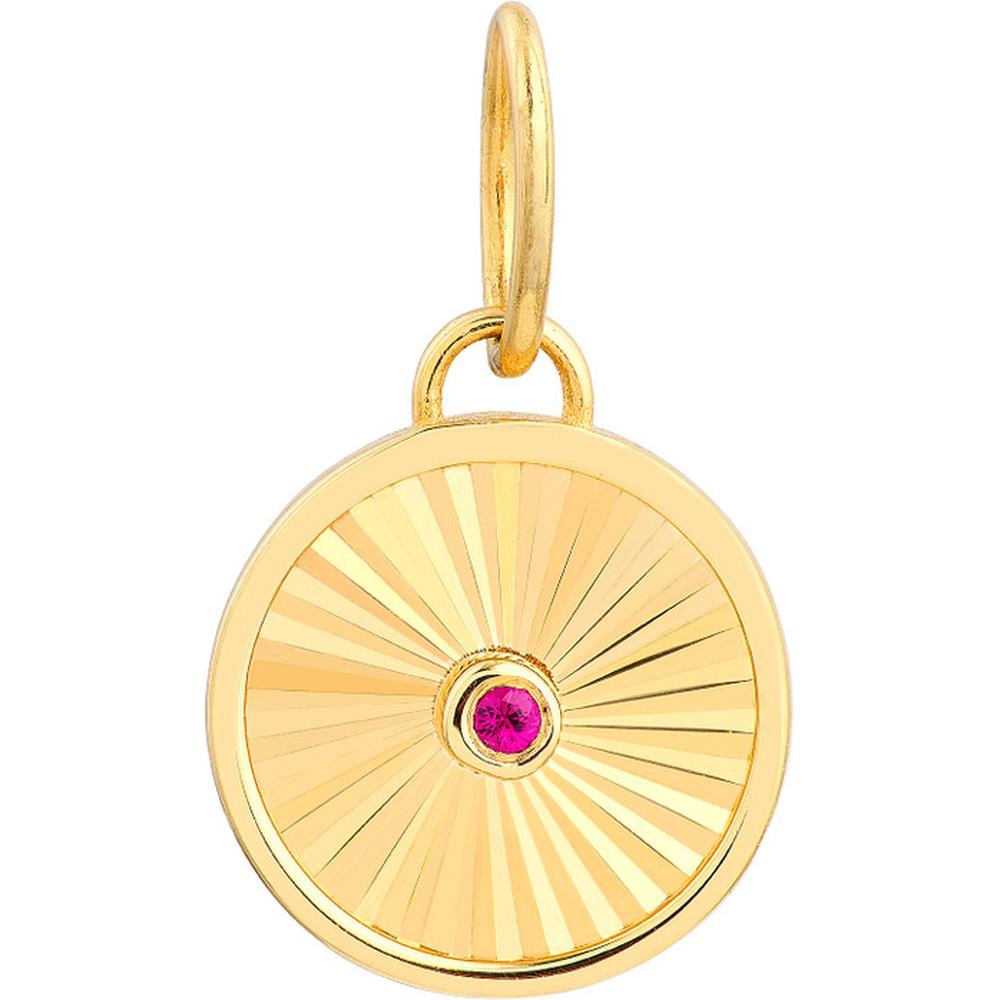 Olas d'Oro - 14K Yellow Gold Ruby Round Radiant Pendant - 0.01 Carat Ruby