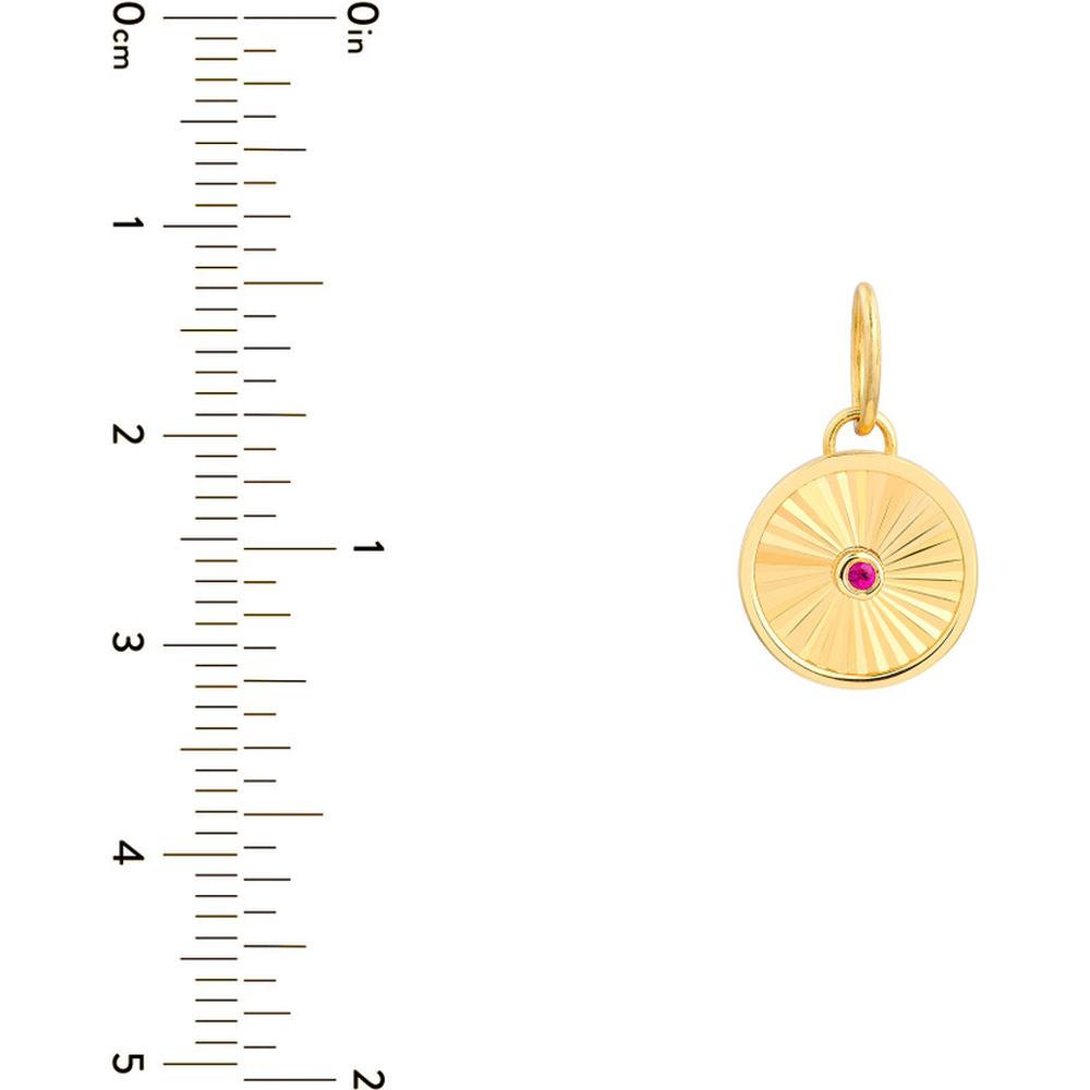 Olas d'Oro - 14K Yellow Gold Ruby Round Radiant Pendant - 0.01 Carat Ruby