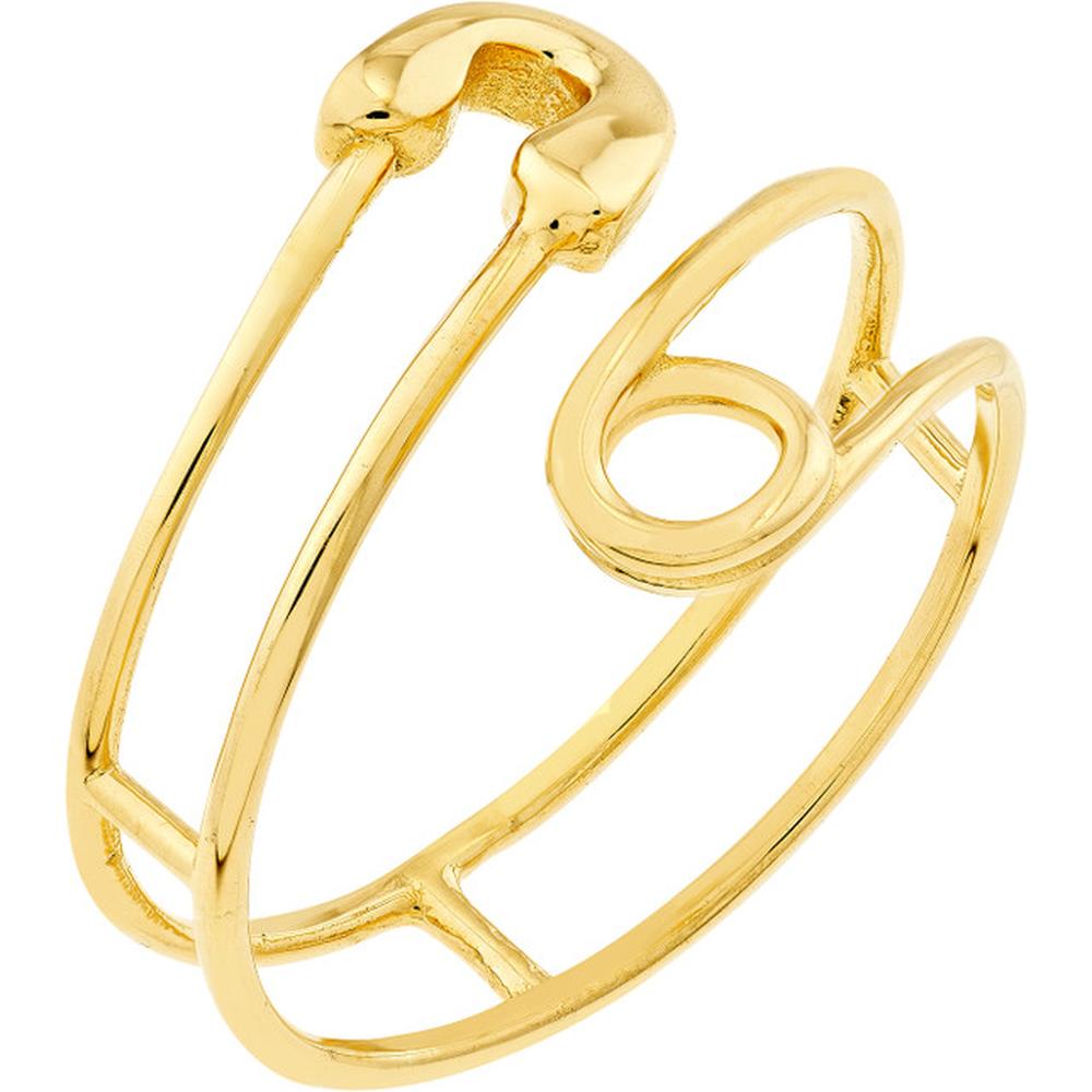Olas d'Oro - 14K Yellow Gold Safety Pin Bypass Ring - Size 7 - Modern Fashion Jewelry