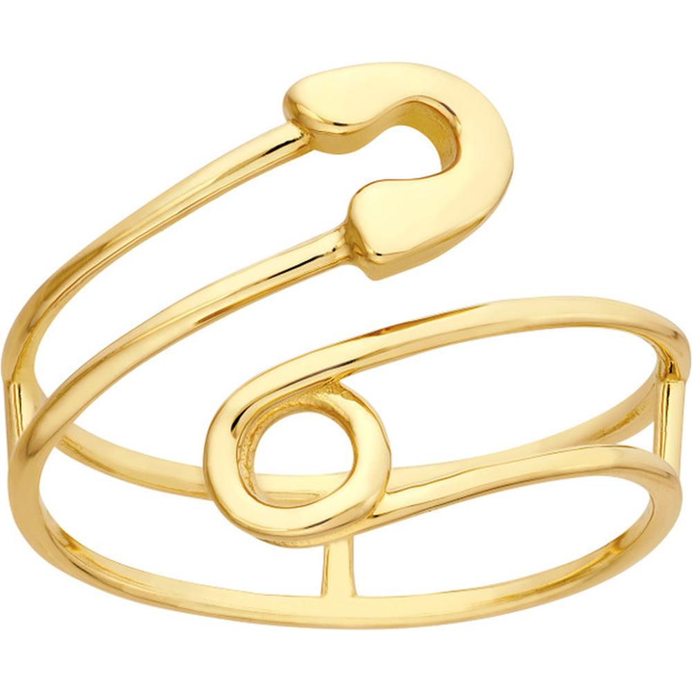Olas d'Oro - 14K Yellow Gold Safety Pin Bypass Ring - Size 8