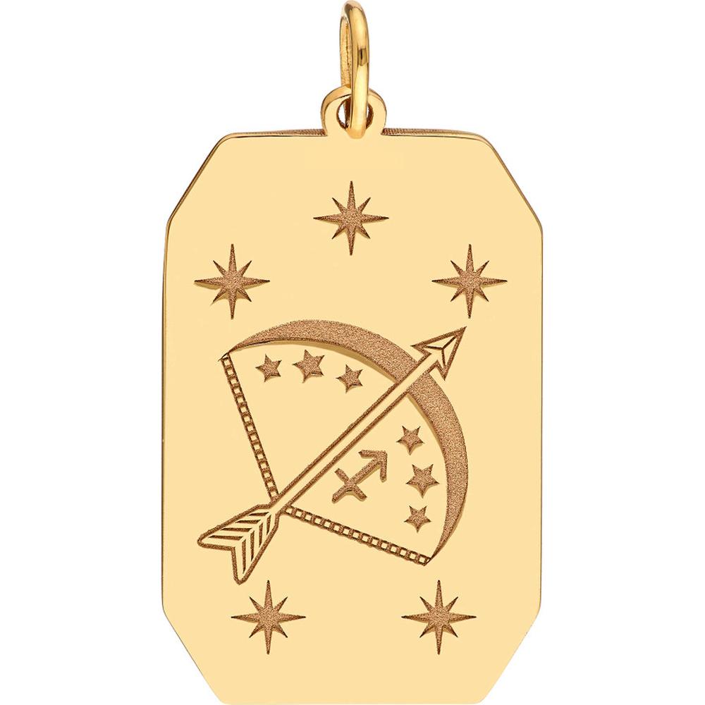 Olas d'Oro - 14K Yellow Gold Sagittarius Engraved Pendant with Celestial Detailing - 1.75 Grams Total Weight