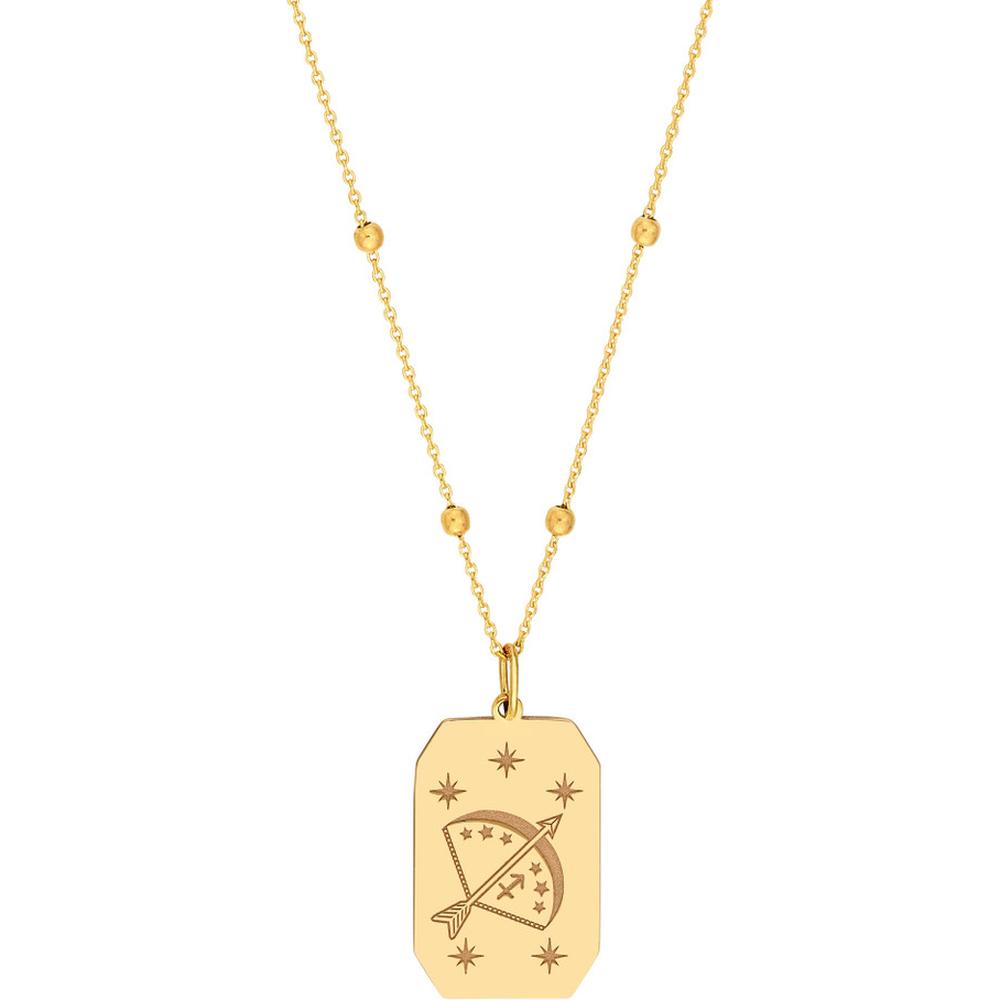 Olas d'Oro - 14K Yellow Gold Sagittarius Engraved Pendant with Celestial Detailing - 1.75 Grams Total Weight