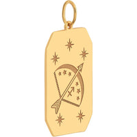 Olas d'Oro - 14K Yellow Gold Sagittarius Engraved Pendant with Celestial Detailing - 1.75 Grams Total Weight