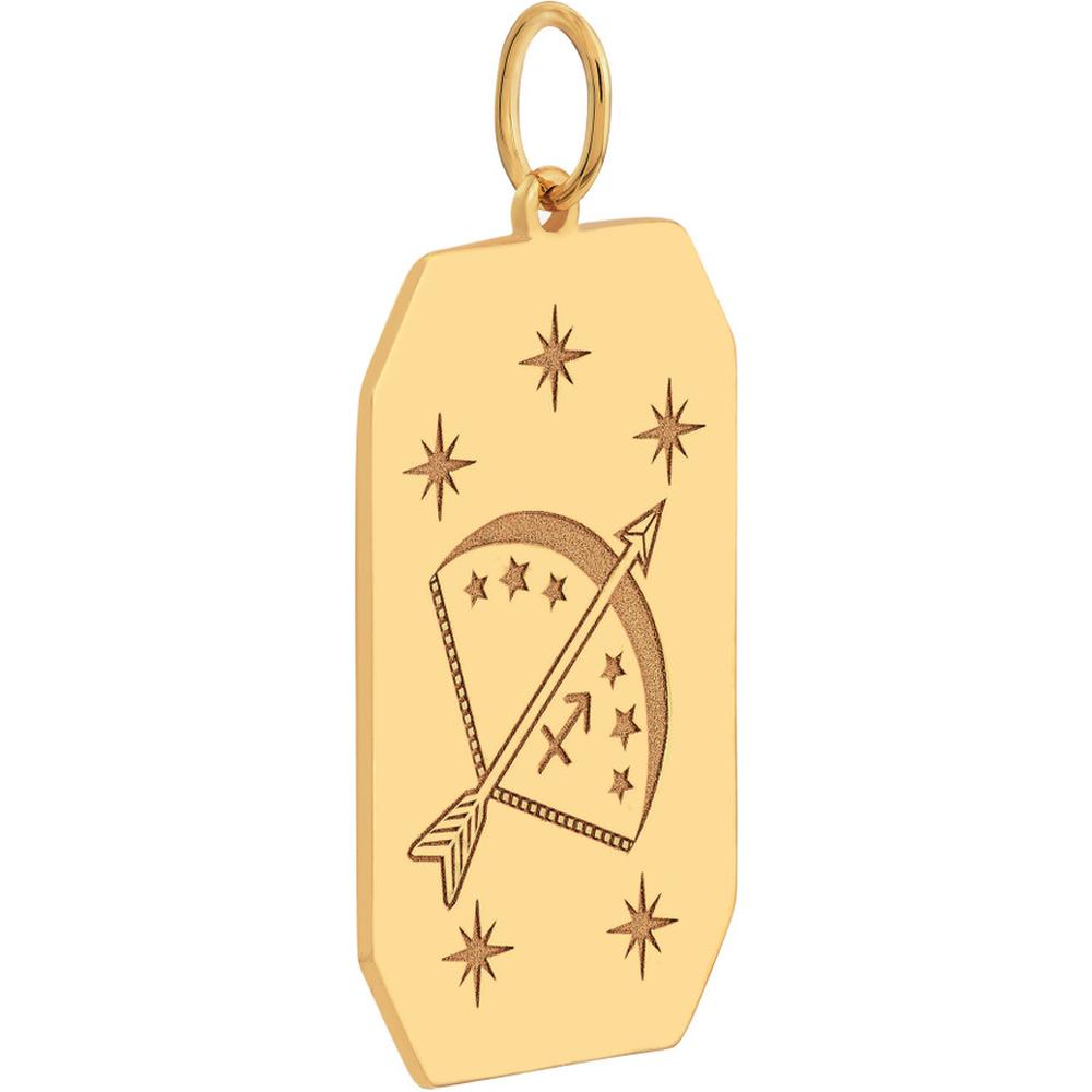 Olas d'Oro - 14K Yellow Gold Sagittarius Engraved Pendant with Celestial Detailing - 1.75 Grams Total Weight