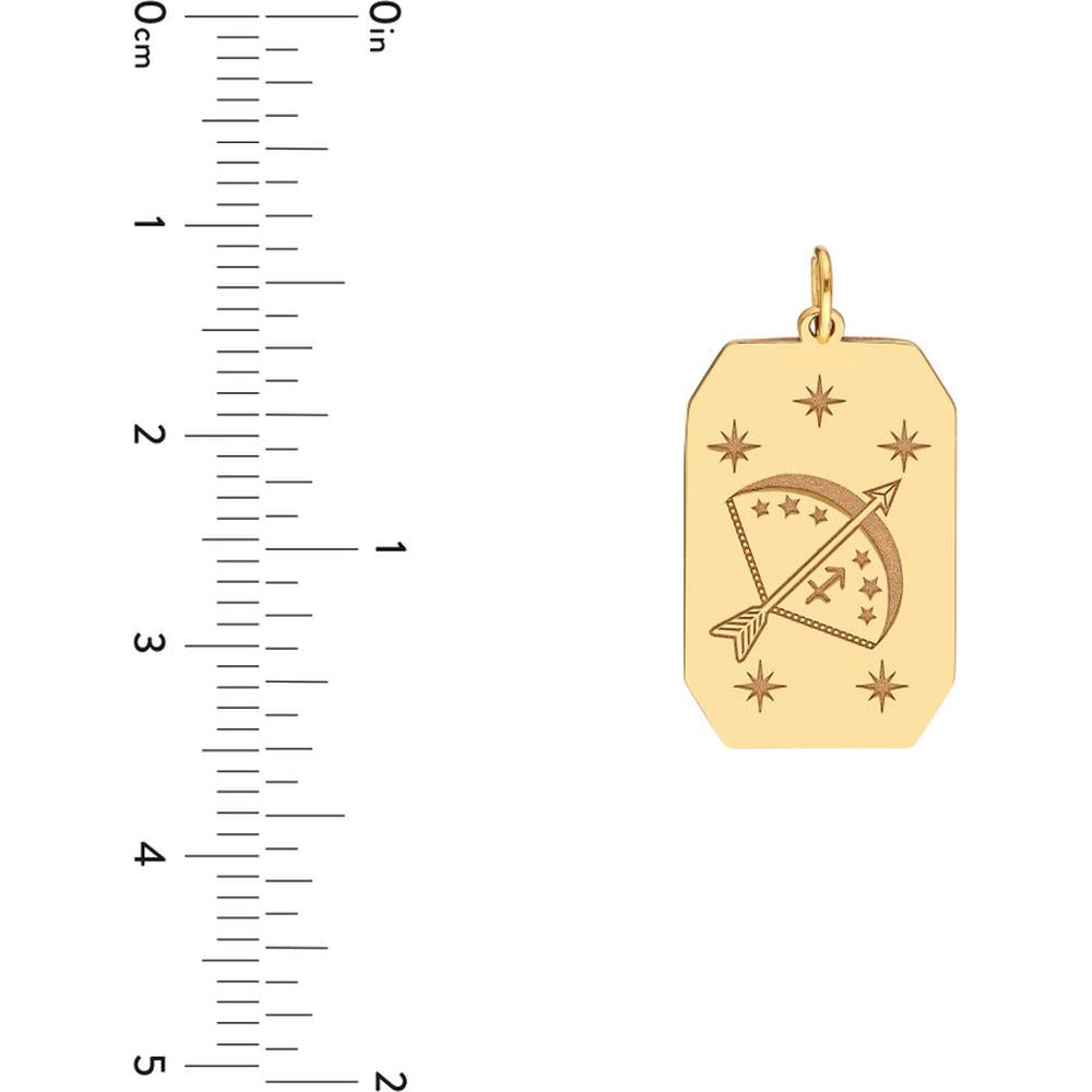 Olas d'Oro - 14K Yellow Gold Sagittarius Engraved Pendant with Celestial Detailing - 1.75 Grams Total Weight