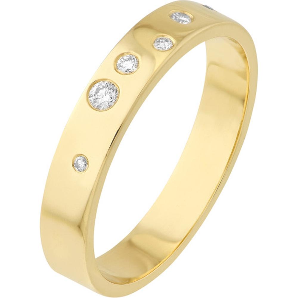 Olas d'Oro - 14K Yellow Gold Scattered Diamond Polished Band - 0.07 Carat Total Diamond Weight