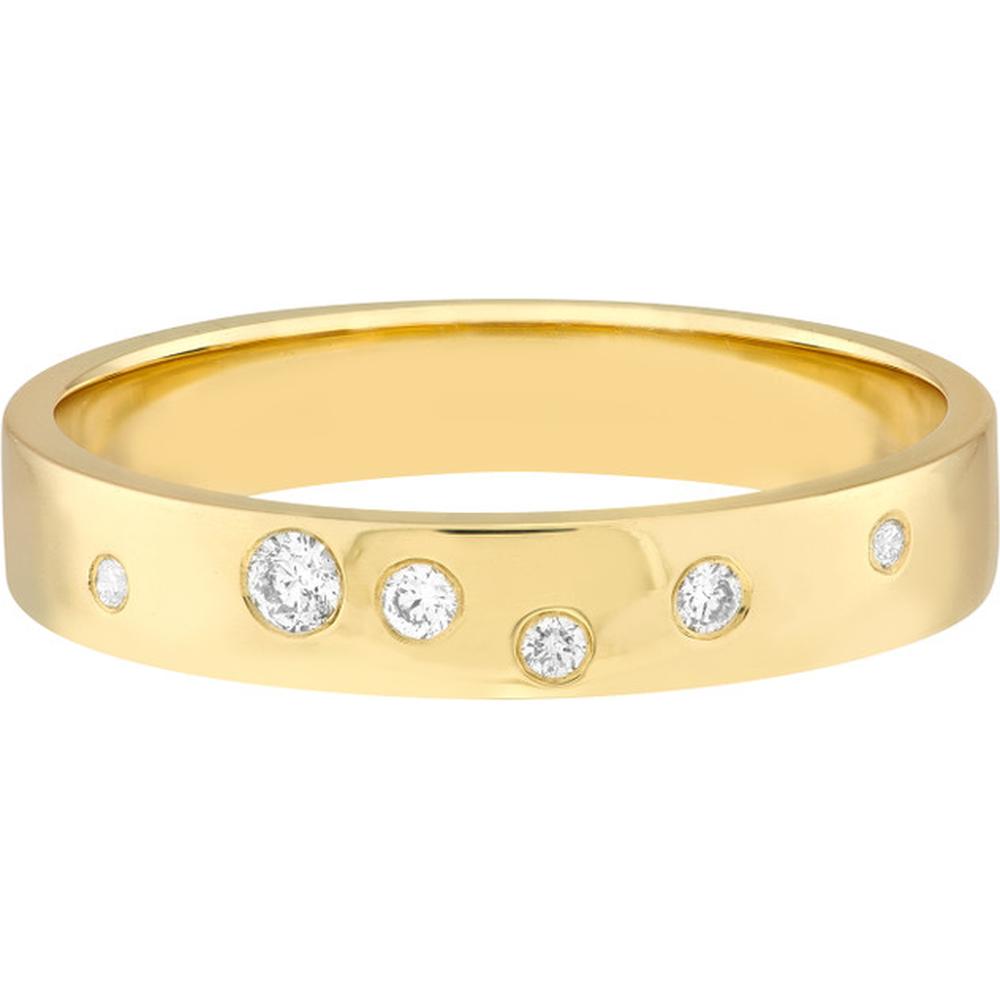 Olas d'Oro - 14K Yellow Gold Scattered Diamond Polished Band Ring - 0.07 Carat Total Diamond Weight
