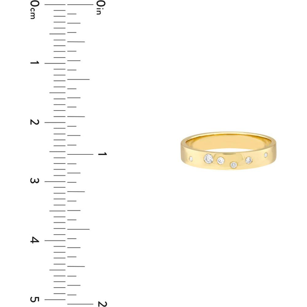 Olas d'Oro - 14K Yellow Gold Scattered Diamond Polished Band Ring - 0.07 Carat Total Diamond Weight