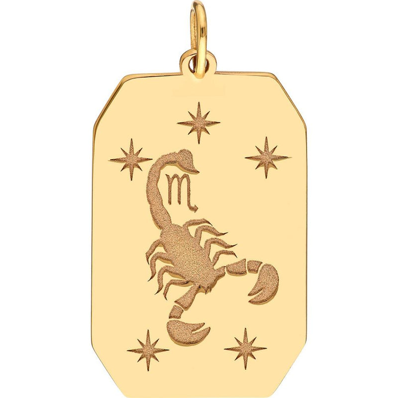 Olas d'Oro - 14K Yellow Gold Scorpio Engraved Pendant with Celestial Stars - 1.73 Grams Weight