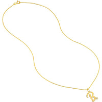 Olas d'Oro - 14K Yellow Gold Script "B" Initial Necklace with Bezel-Set Diamond - 0.02 Carat Diamond Weight
