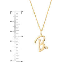 Olas d'Oro - 14K Yellow Gold Script "B" Initial Necklace with Bezel-Set Diamond - 0.02 Carat Diamond Weight
