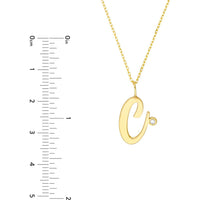 Olas d'Oro - 14K Yellow Gold Script "C" Initial Necklace with Diamond Bezel - 0.02 Carat Diamond Weight
