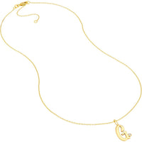 Olas d'Oro - 14K Yellow Gold Script 'G' Diamond Bezel Necklace - 0.02 Carat Total Diamond Weight