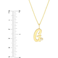 Olas d'Oro - 14K Yellow Gold Script 'G' Diamond Bezel Necklace - 0.02 Carat Total Diamond Weight