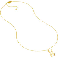 Olas d'Oro - 14K Yellow Gold Script 'H' Necklace with Bezel-Set Diamond - 0.02 Carat Total Diamond Weight