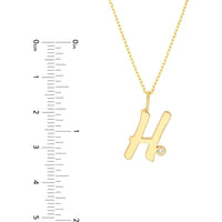 Olas d'Oro - 14K Yellow Gold Script 'H' Necklace with Bezel-Set Diamond - 0.02 Carat Total Diamond Weight
