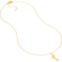 Olas d'Oro - 14K Yellow Gold Script 'I' Pendant Necklace with Diamond Bezel - 0.02 Carat Total Diamond Weight