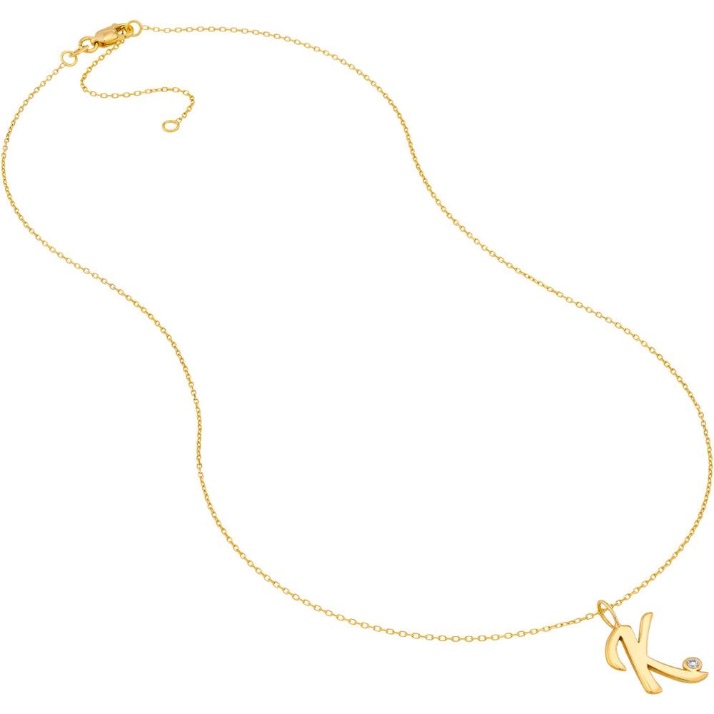 Olas d'Oro - 14K Yellow Gold Script 'K' Diamond Bezel Pendant Necklace - 0.02 Carat Diamond