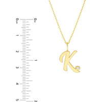 Olas d'Oro - 14K Yellow Gold Script 'K' Diamond Bezel Pendant Necklace - 0.02 Carat Diamond