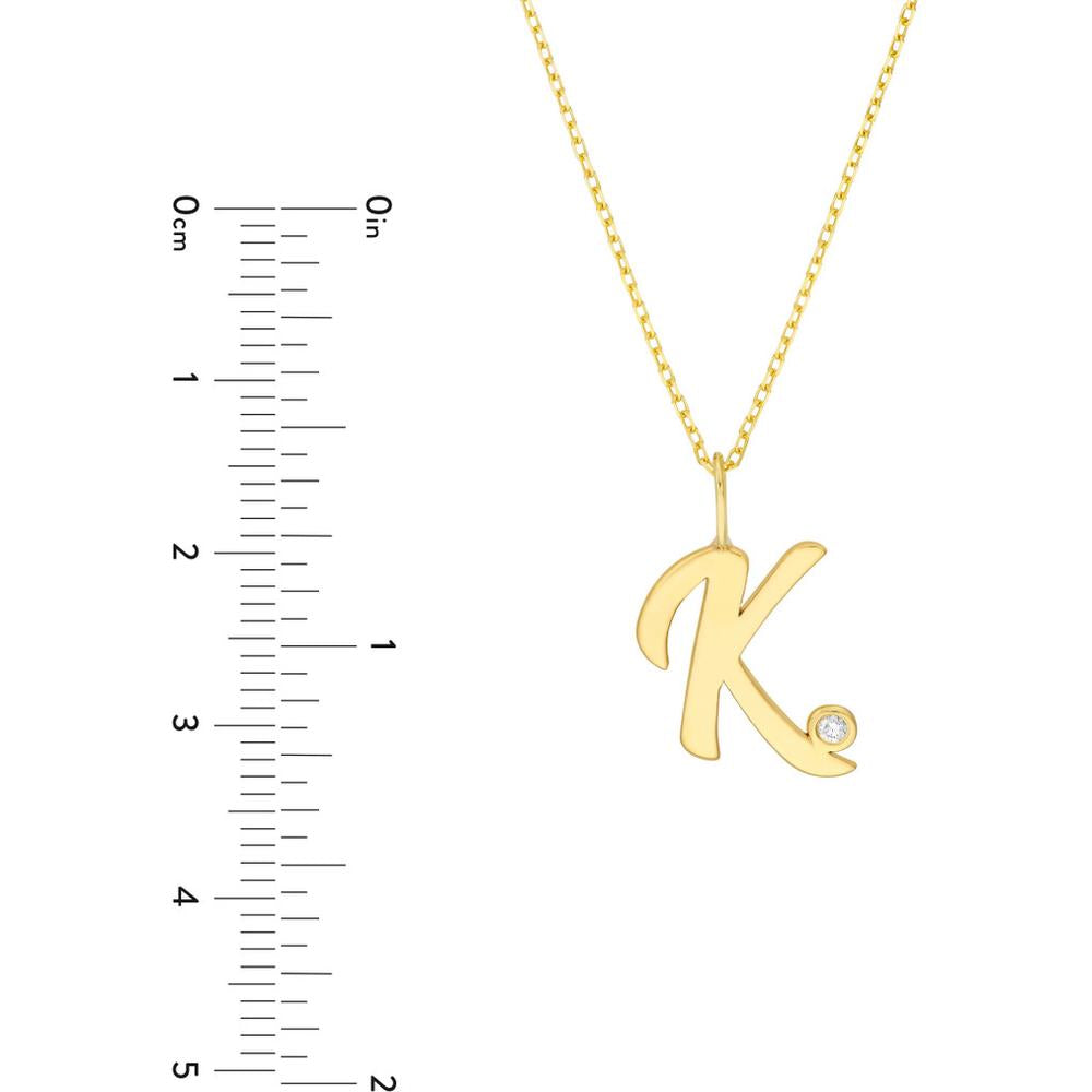 Olas d'Oro - 14K Yellow Gold Script 'K' Diamond Bezel Pendant Necklace - 0.02 Carat Diamond