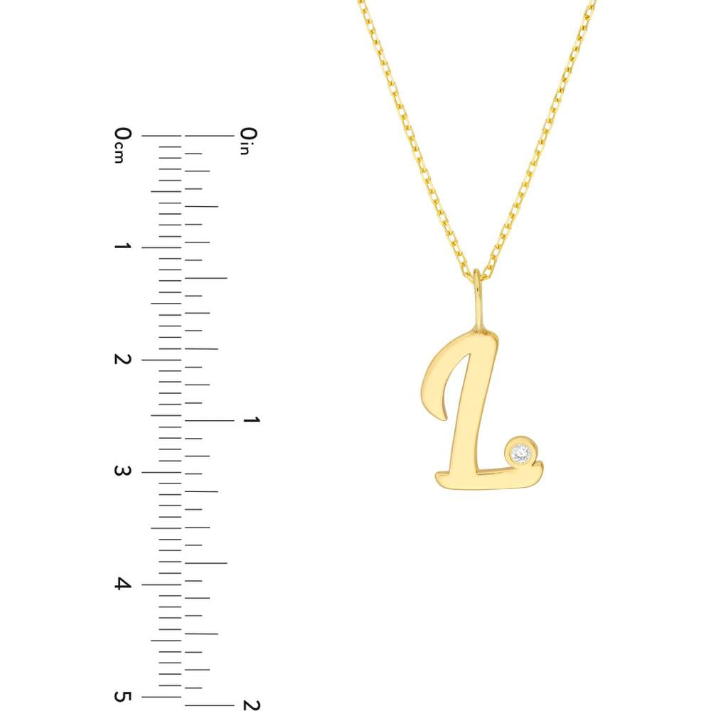 Olas d'Oro - 14K Yellow Gold Script 'L' Diamond Bezel Pendant Necklace - 0.02 Carat Total Diamond Weight