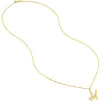 Olas d'Oro - 14K Yellow Gold Script 'M' Pendant Necklace with Diamond Bezel - 0.02 Carat Total Diamond Weight