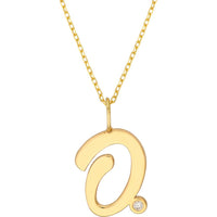 Olas d'Oro - 14K Yellow Gold Script 'O' Initial Necklace with Diamond Bezel - 0.02 Carat Total Diamond Weight
