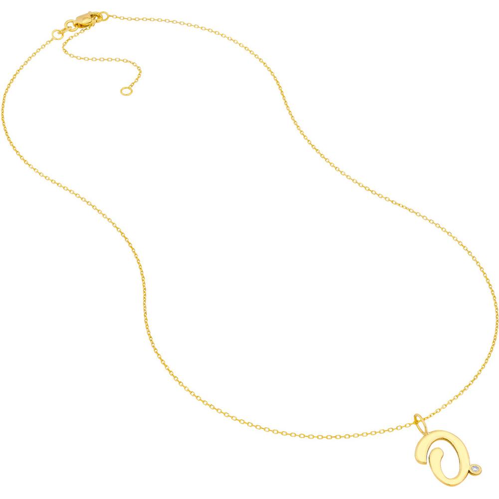 Olas d'Oro - 14K Yellow Gold Script 'O' Initial Necklace with Diamond Bezel - 0.02 Carat Total Diamond Weight