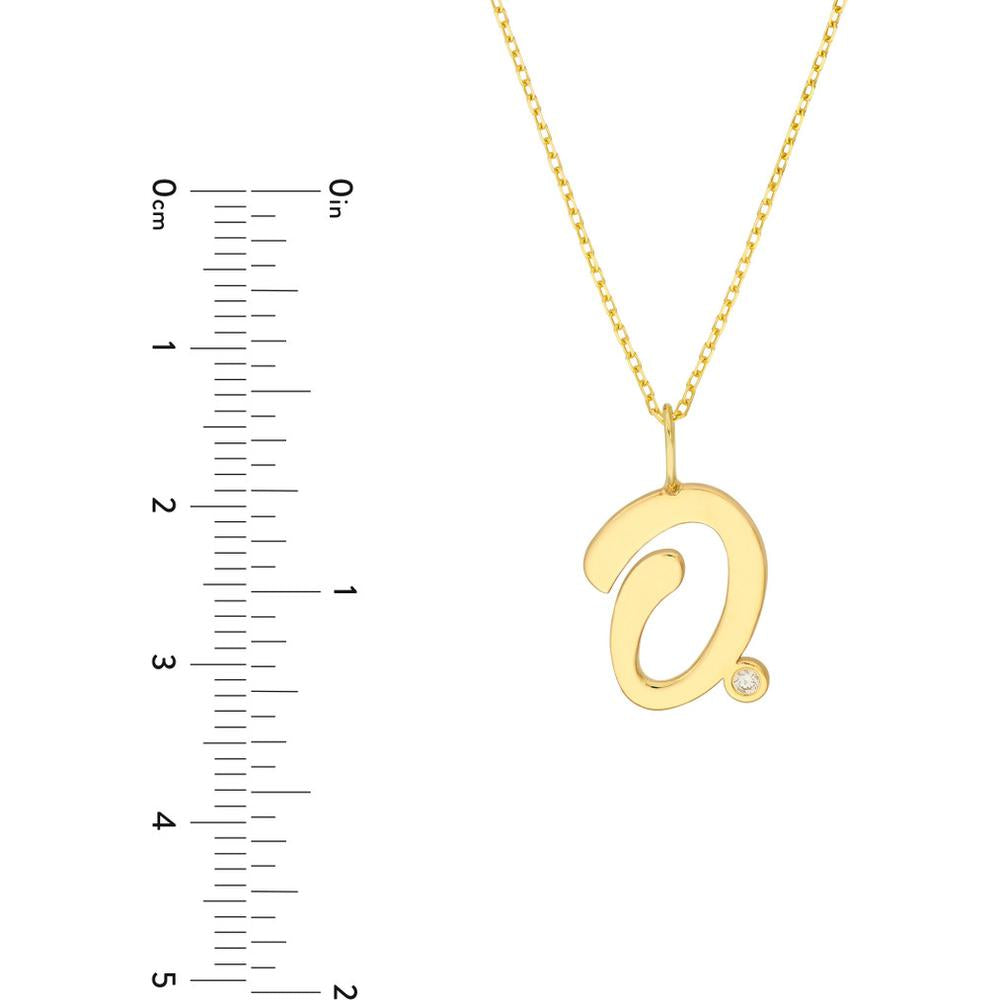 Olas d'Oro - 14K Yellow Gold Script 'O' Initial Necklace with Diamond Bezel - 0.02 Carat Total Diamond Weight