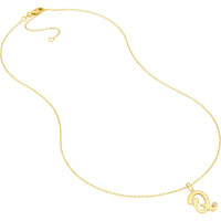 Olas d'Oro - 14K Yellow Gold Script 'Q' Pendant Necklace with Diamond Bezel - 0.02 Carat Total Diamond Weight