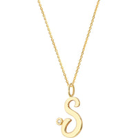 Olas d'Oro - 14K Yellow Gold Script 'S' Pendant Necklace with Diamond Bezel - 0.02 Carat Total Diamond Weight