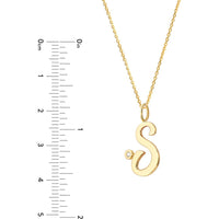 Olas d'Oro - 14K Yellow Gold Script 'S' Pendant Necklace with Diamond Bezel - 0.02 Carat Total Diamond Weight