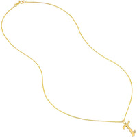Olas d'Oro - 14K Yellow Gold Script 'T' Pendant Necklace with Diamond Bezel - 0.02 Carat Total Diamond Weight
