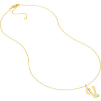 Olas d'Oro - 14K Yellow Gold Script 'V' Diamond Bezel Pendant Necklace - 0.02 Carat Diamond