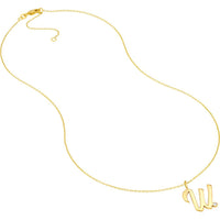 Olas d'Oro - 14K Yellow Gold Script 'W' Pendant Necklace with Diamond Bezel - 0.02 Carat Diamond