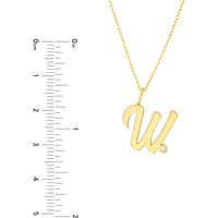 Olas d'Oro - 14K Yellow Gold Script 'W' Pendant Necklace with Diamond Bezel - 0.02 Carat Diamond