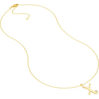 Olas d'Oro - 14K Yellow Gold Script 'X' Pendant Necklace with Diamond Bezel - 0.02 Carat Total Diamond Weight