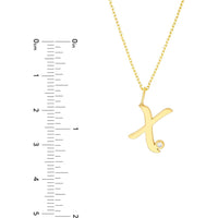 Olas d'Oro - 14K Yellow Gold Script 'X' Pendant Necklace with Diamond Bezel - 0.02 Carat Total Diamond Weight