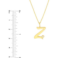 Olas d'Oro - 14K Yellow Gold Script 'Z' Pendant Necklace with Bezel-Set 1.7mm Diamond - 0.02 Carat Total Diamond Weight